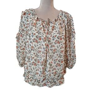 Max Studio Floral Print Tie Neck Blouse Women's Size XS Ruffle Cottagecore
